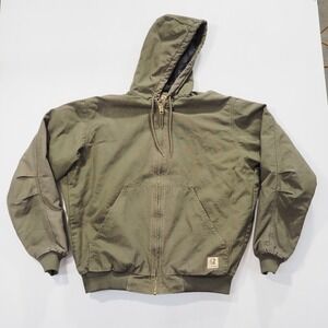 Vintage Real Work Wear Jacket Mens Large Tall Green Hooded Canvas Quilted Coat